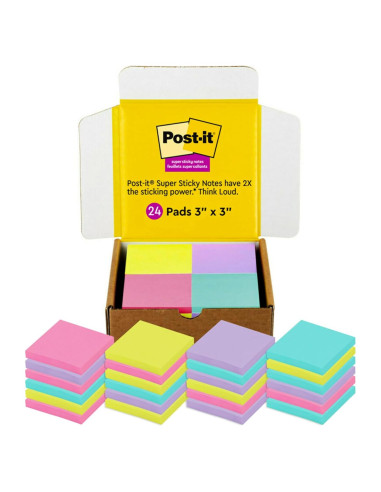 Notas Post-it Super Sticky 3x3" 24 blocs colores brillantes