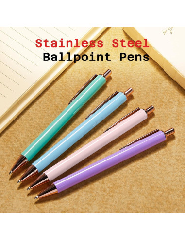 Bolígrafos de Lujo Sooetz, 4 Pcs, Acero Inoxidable, Tinta Negra 1.0mm