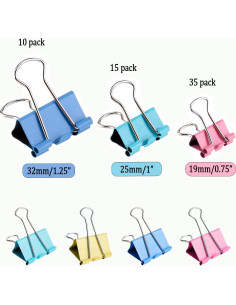 60 Clips de Carpeta de Colores Aksiko - Tamaños Variados 2