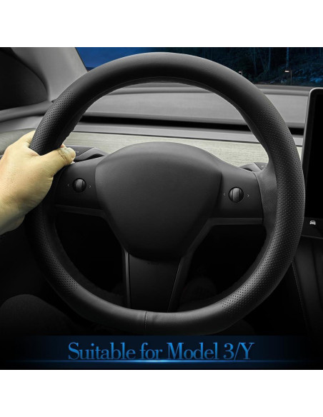 Cubierta de Volante de Cuero Nappa LKWLIKEI para Tesla Modelo 3/Y Cubierta de Volante de Cuero Nappa LKWLIKEI para Tesla Modelo 3/Y