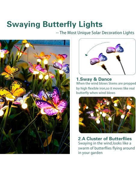 Luces de Jardín Solar TONULAX - Mariposas Móviles 2 Paquete Luces de Jardín Solar TONULAX - Mariposas Móviles 2 Paquete