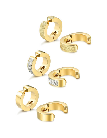 Pendientes Clip On Jstyle Acero Inoxidable Dorados 3 Pares Pendientes Clip On Jstyle Acero Inoxidable Dorados 3 Pares