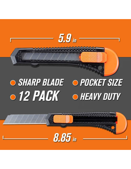 Cuchillo Utility REXBETI 12 Piezas 18mm Afilado Retráctil Cuchillo Utility REXBETI 12 Piezas 18mm Afilado Retráctil