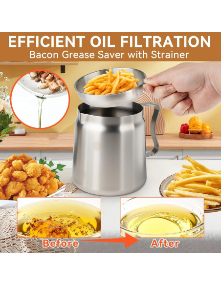 Contenedor de Grasa de Tocino SINYWAY 2L Acero Inoxidable con Filtro Contenedor de Grasa de Tocino SINYWAY 2L Acero Inoxidable con Filtro