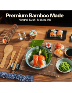 Kit de Hacer Sushi MAQIHAN - 13 Piezas con Esteras de Bambú 2