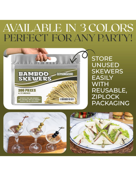 300 Palillos de Bambú Verde 12 cm para Cócteles y Aperitivos 300 Palillos de Bambú Verde 12 cm para Cócteles y Aperitivos