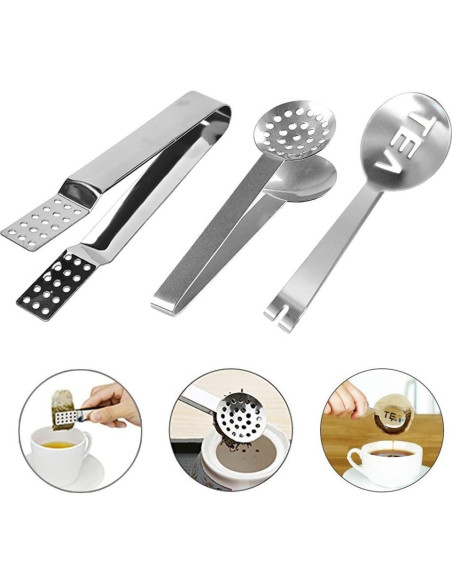 3 Pinzas de Acero Inoxidable Haishell para Té 15.5cm 3 Pinzas de Acero Inoxidable Haishell para Té 15.5cm