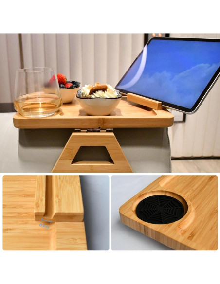 Mesa de bandeja para sofá NAVREX de bambú con soporte giratorio Mesa de bandeja para sofá NAVREX de bambú con soporte giratorio