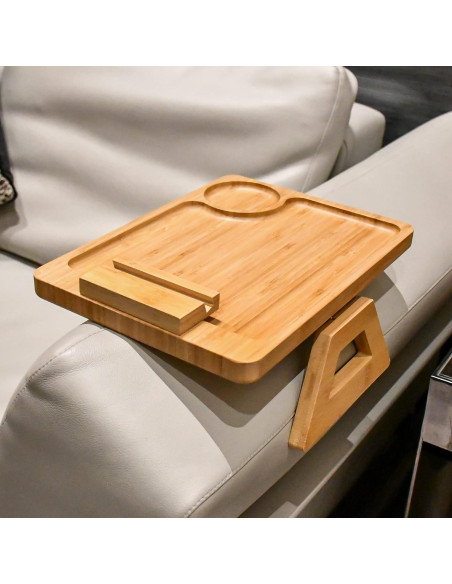 Mesa de bandeja para sofá NAVREX de bambú con soporte giratorio Mesa de bandeja para sofá NAVREX de bambú con soporte giratorio