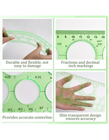 4 Plantillas Geométricas AEDOVE - Plástico Transparente Verde