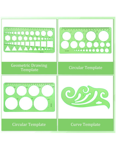 4 Plantillas Geométricas AEDOVE - Plástico Transparente Verde