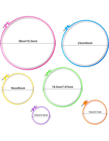 Juego de Aros de Bordado Caydo 6 Piezas 8.6 a 26 cm Multicolor