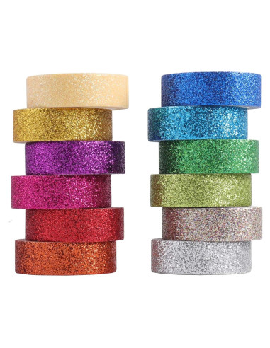 Set de Cinta Washi DIY Tesuivra - 12 Rollos Brillantes 15mm x 3m