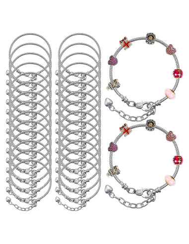 Hicarer 20 Pcs Pulsera de Cadena de Acero Inoxidable DIY Plata