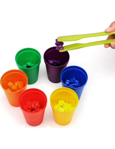 Osos de Conteo Legato - 60 Colores Arcoíris + Tazas y Pinzas