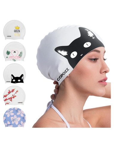 Gorra de Natación Silicona COPOZZ Unisex Gato Negro 12+ Años