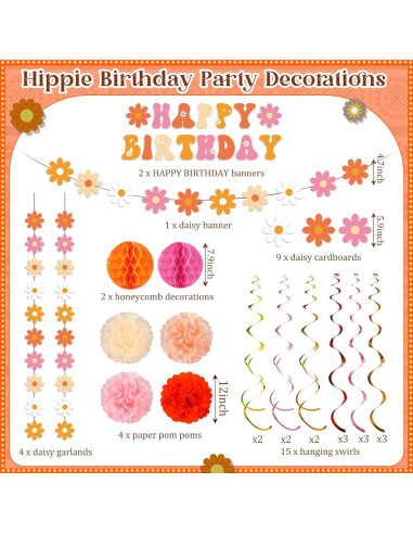 Decoraciones de Fiesta Bohemias Groovy Pasimy 106 Pcs
