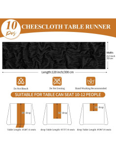Paquete de 10 corredores de mesa de gasa negra 20x304 cm Tomeurperf 2