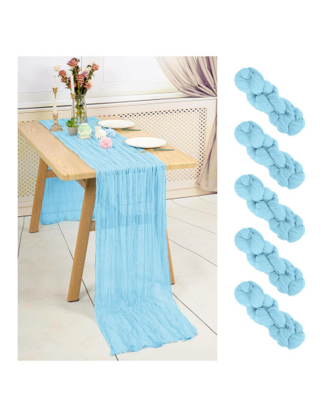 5 Cubre Mesa de Gasa Azul Bebé 120x35 cm LOKUME Decoración 5 Cubre Mesa de Gasa Azul Bebé 120x35 cm LOKUME Decoración