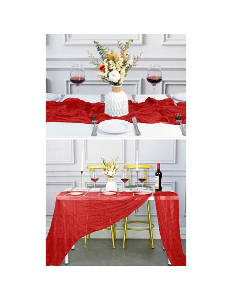 Corredor de Mesa de Gasa Roja TEINIUBY 6 Piezas 35x400 cm Corredor de Mesa de Gasa Roja TEINIUBY 6 Piezas 35x400 cm