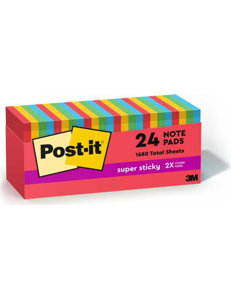 Notas Post-it Súper Adhesivas 24 Blocs 7.6x7.6cm Colores Primarios Notas Post-it Súper Adhesivas 24 Blocs 7.6x7.6cm Colores Primarios
