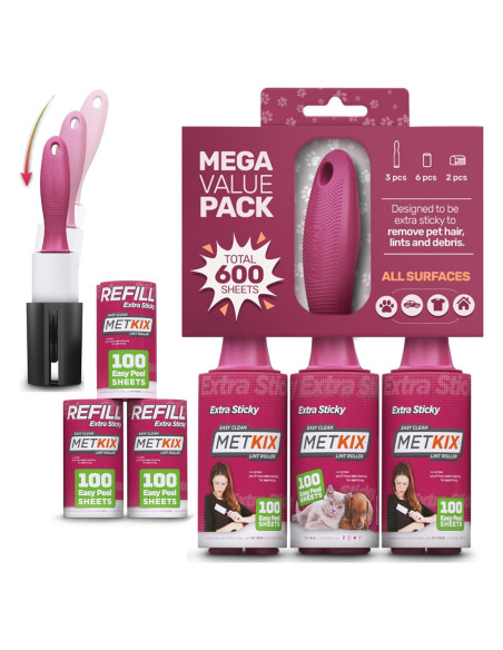 Rodillos para Pelusa Metkix 600 Hojas - 3 Rodillos + 3 Recargas Rodillos para Pelusa Metkix 600 Hojas - 3 Rodillos + 3 Recargas