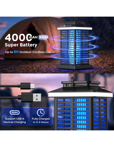 Zapper de Insectos KOOSA 4000V Recargable con Luz LED Zapper de Insectos KOOSA 4000V Recargable con Luz LED