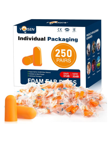 Tapones para Oídos VOISEN 250 Pares Espuma 32dB NRR