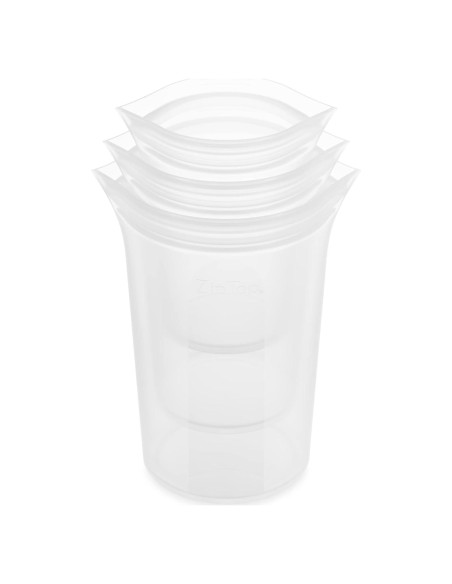 Set de 3 Tazas de Silicona Reutilizables Zip Top - A Prueba de Microondas Set de 3 Tazas de Silicona Reutilizables Zip Top - A Prueba de Microondas