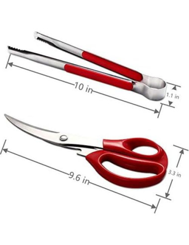 Juego de Tijeras y Pinzas para Barbacoa Shiyueshiri Rojo
