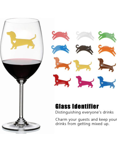 Marcadores de Copas de Vino Zerodis, 24pcs Silicona Gato y Perro