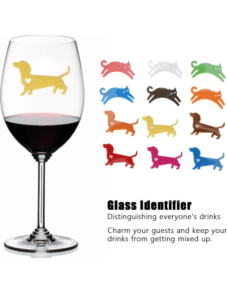 Marcadores de Copas de Vino Zerodis, 24pcs Silicona Gato y Perro Marcadores de Copas de Vino Zerodis, 24pcs Silicona Gato y Perro