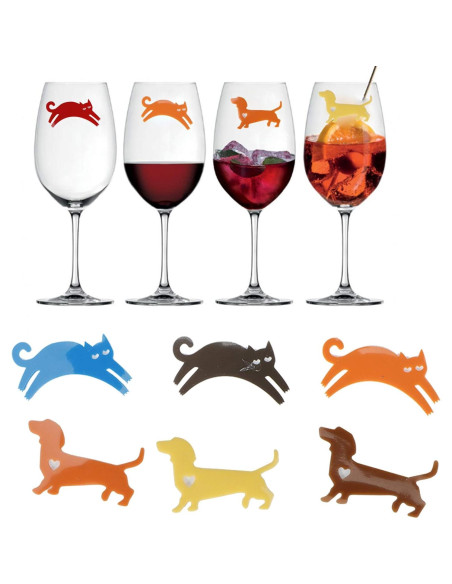 Marcadores de Copas de Vino Zerodis, 24pcs Silicona Gato y Perro Marcadores de Copas de Vino Zerodis, 24pcs Silicona Gato y Perro