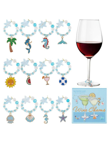Encantos de Vino Marinos SUNNYCLUE - 12 Piezas de Cristal