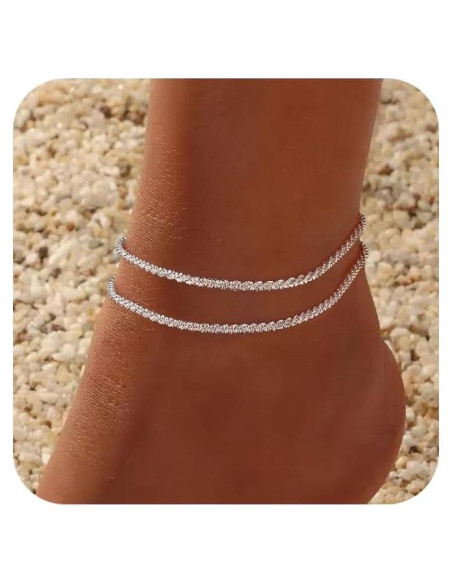 Pulsera de Tobillo de Plata Tewiky Ajustable Impermeable Pulsera de Tobillo de Plata Tewiky Ajustable Impermeable