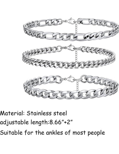 Pulseras de Tobillo de Plata para Mujeres - Acero Inoxidable Ajustable