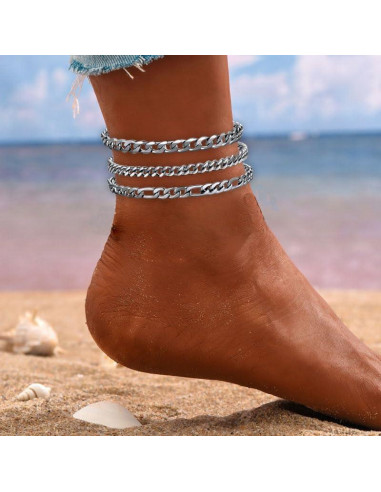 Pulseras de Tobillo de Plata para Mujeres - Acero Inoxidable Ajustable