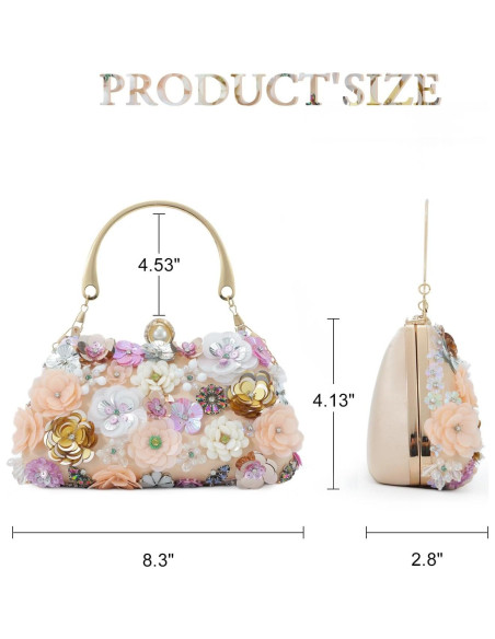 Bolso de Noche Fecialy Floral 3D para Mujeres 21x7.1x10.5cm Bolso de Noche Fecialy Floral 3D para Mujeres 21x7.1x10.5cm