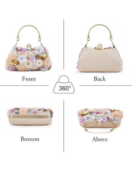 Bolso de Noche Fecialy Floral 3D para Mujeres 21x7.1x10.5cm Bolso de Noche Fecialy Floral 3D para Mujeres 21x7.1x10.5cm