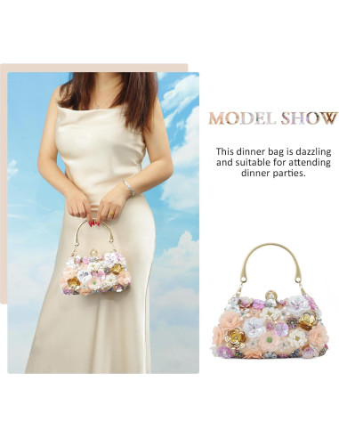 Bolso de Noche Fecialy Floral 3D para Mujeres 21x7.1x10.5cm