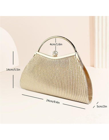 Bolso de Noche Brillante para Mujeres Oro con Cadena 20x14x5cm