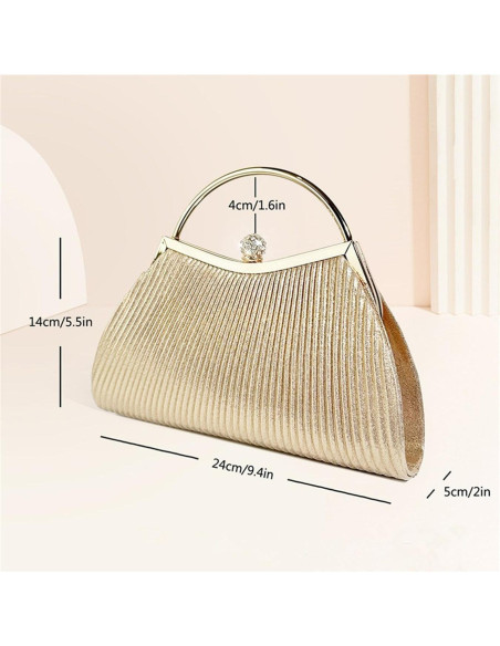 Bolso de Noche Brillante para Mujeres Oro con Cadena 20x14x5cm Bolso de Noche Brillante para Mujeres Oro con Cadena 20x14x5cm