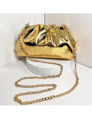 Bolso de Mano Plisado de Cuero Vegano Huralona - Dorado