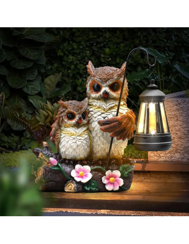 Estatua de Búhos de Jardín Json con Luz Solar LED 17cm