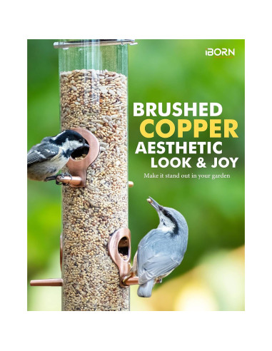 Comedero para Aves iBorn Cobre Cepillado 6 Puertos 39.62 cm