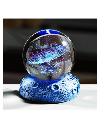 Bola de Cristal 3D del Sistema Solar Ornalrist 6 cm con Base LED