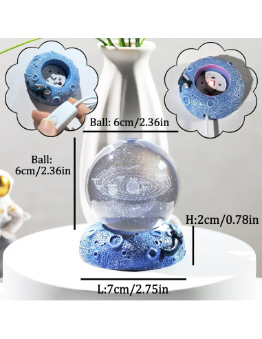 Bola de Cristal 3D del Sistema Solar Ornalrist 6 cm con Base LED