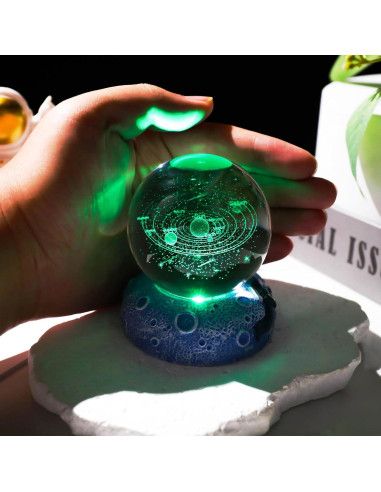 Bola de Cristal 3D del Sistema Solar Ornalrist 6 cm con Base LED