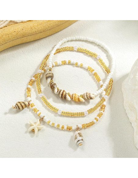 Pulsera de Tobillo Ajustable Qceasiy con Perlas Doradas 19-26 cm Pulsera de Tobillo Ajustable Qceasiy con Perlas Doradas 19-26 cm