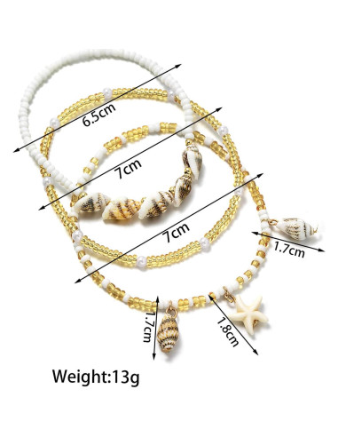 Pulsera de Tobillo Ajustable Qceasiy con Perlas Doradas 19-26 cm